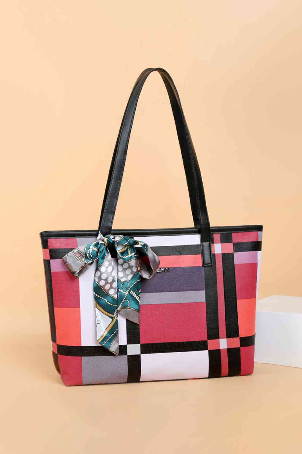 Adored Color Block Tie Detail PU Leather Tote Bag Luvéillé