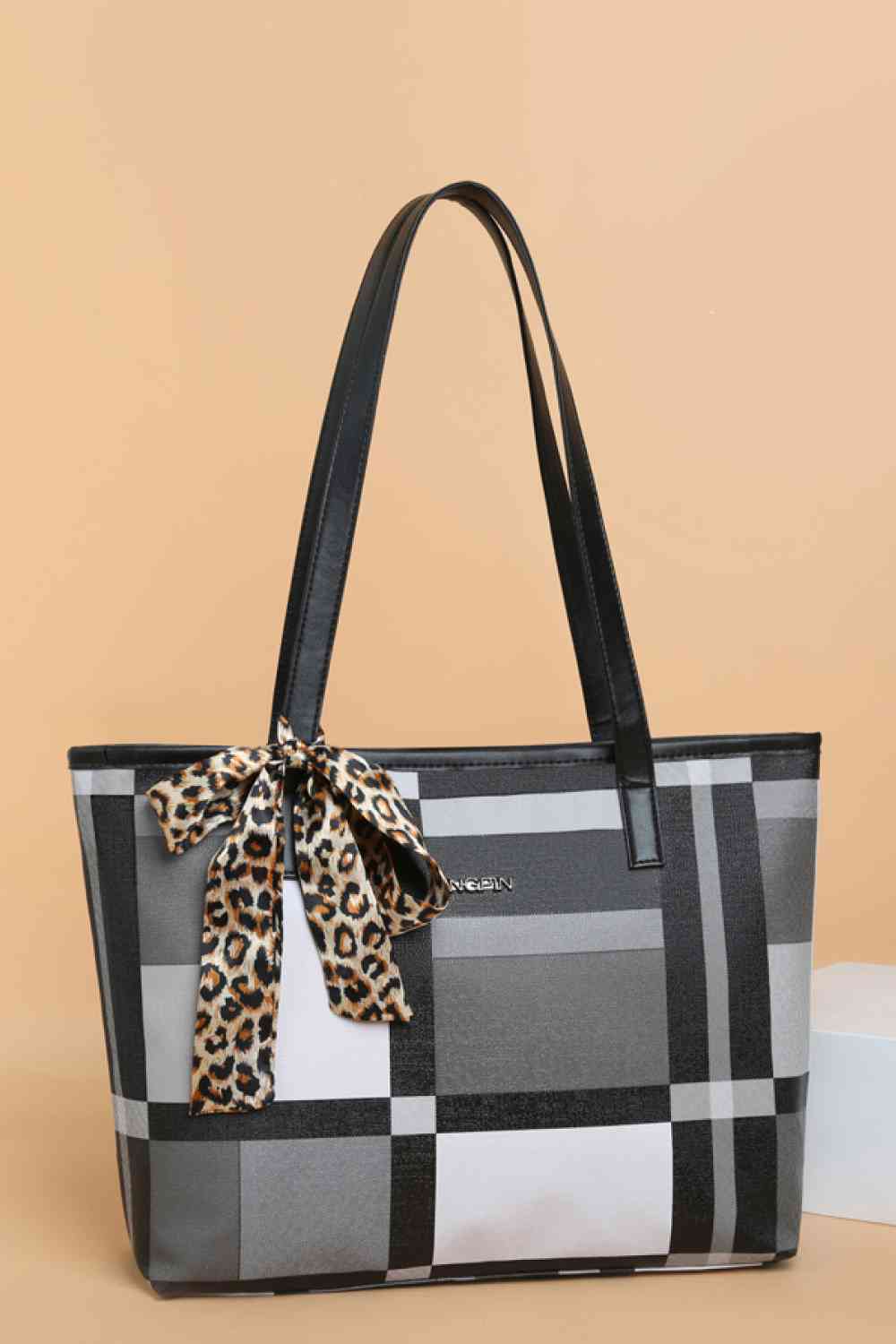 Adored Color Block Tie Detail PU Leather Tote Bag Luvéillé