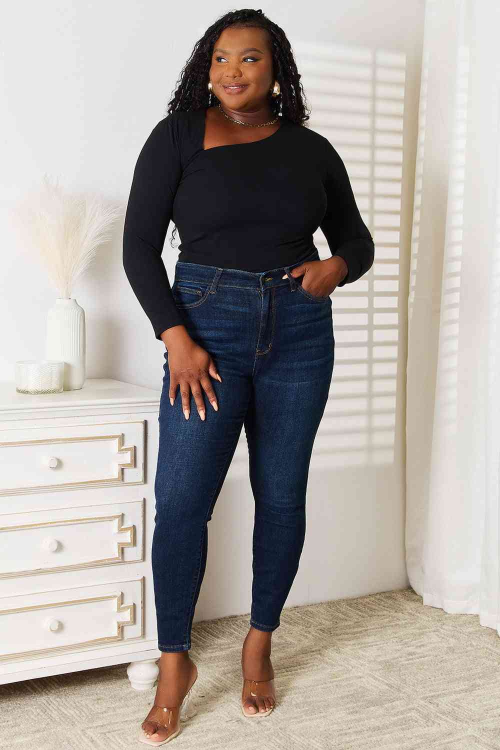 Basic Bae Asymmetrical Neck Long Sleeve Top Luvéillé