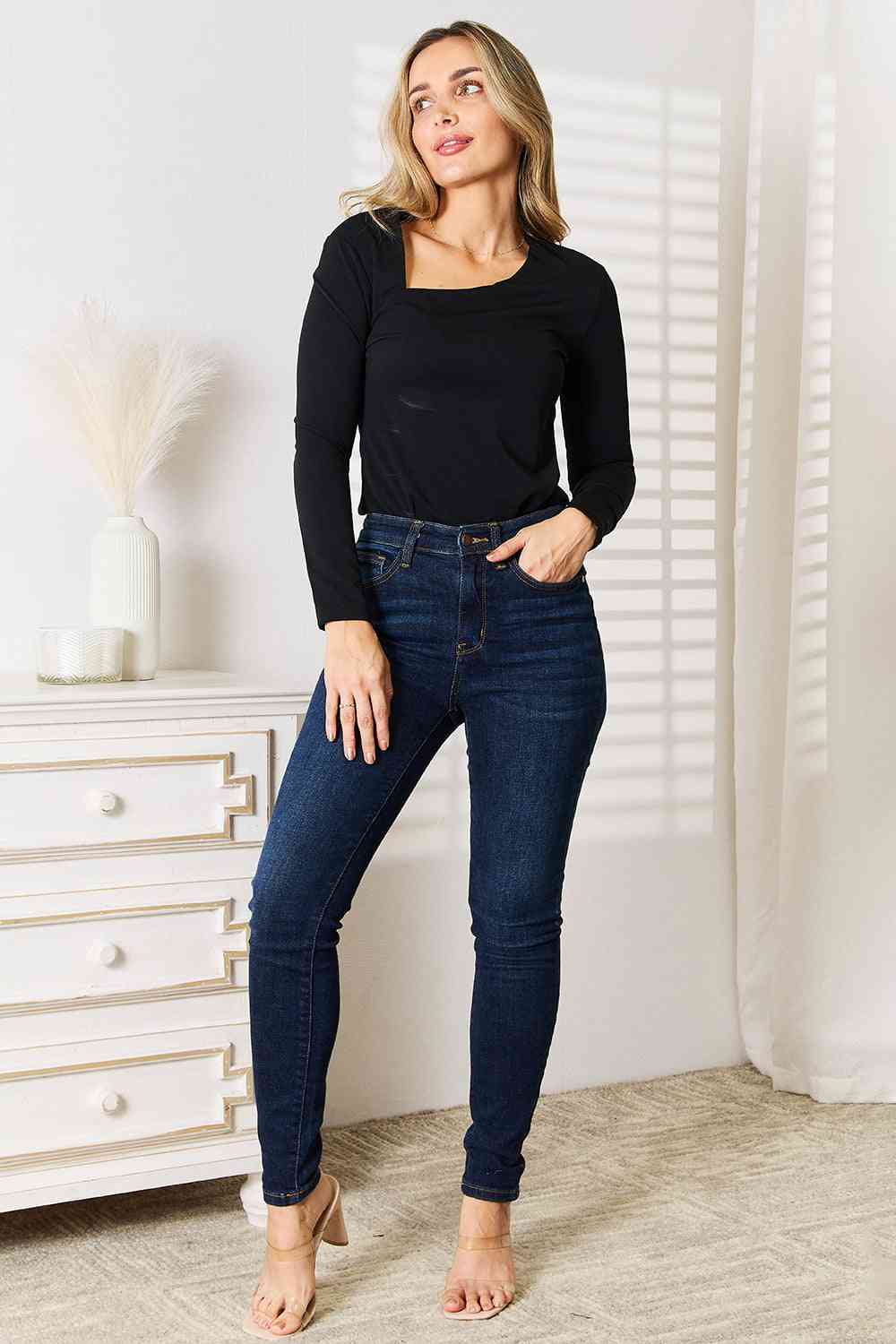 Basic Bae Asymmetrical Neck Long Sleeve Top Luvéillé