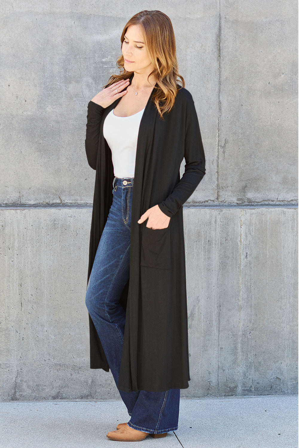 Basic Bae Full Size Open Front Long Sleeve Cover Up Luvéillé