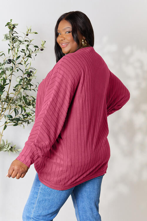 Basic Bae Full Size Ribbed Cocoon Cardigan Luvéillé