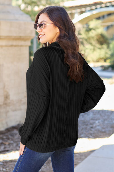 Basic Bae Full Size Ribbed Exposed Seam Mock Neck Knit Top Luvéillé