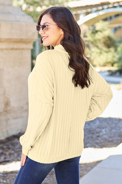 Basic Bae Full Size Ribbed Exposed Seam Mock Neck Knit Top Luvéillé