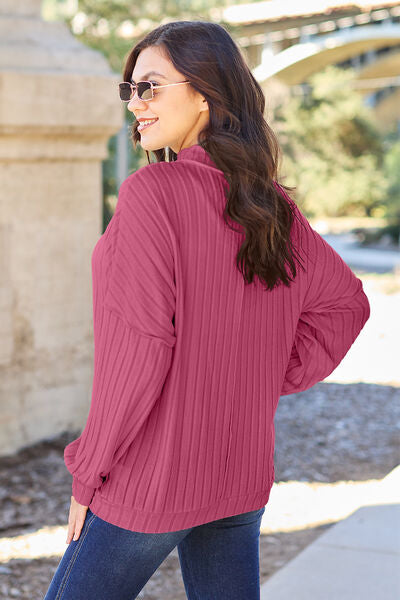 Basic Bae Full Size Ribbed Exposed Seam Mock Neck Knit Top Luvéillé