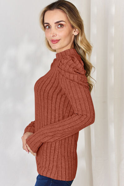 Basic Bae Full Size Ribbed Mock Neck Puff Sleeve T-Shirt Luvéillé
