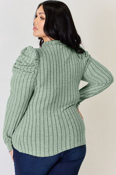 Basic Bae Full Size Ribbed Mock Neck Puff Sleeve T-Shirt Luvéillé