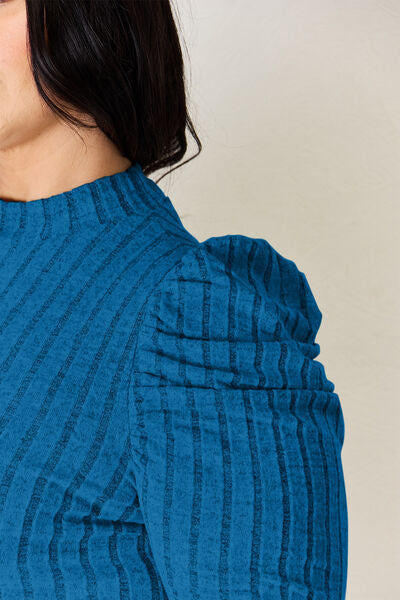 Basic Bae Full Size Ribbed Mock Neck Puff Sleeve T-Shirt Luvéillé