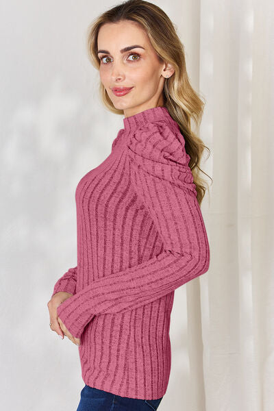 Basic Bae Full Size Ribbed Mock Neck Puff Sleeve T-Shirt Luvéillé