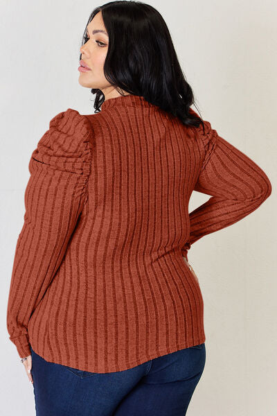 Basic Bae Full Size Ribbed Mock Neck Puff Sleeve T-Shirt Luvéillé