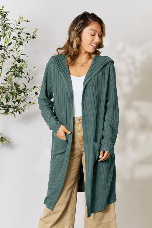 Basic Bae Full Size Ribbed Open Front Long Sleeve Cardigan Luvéillé