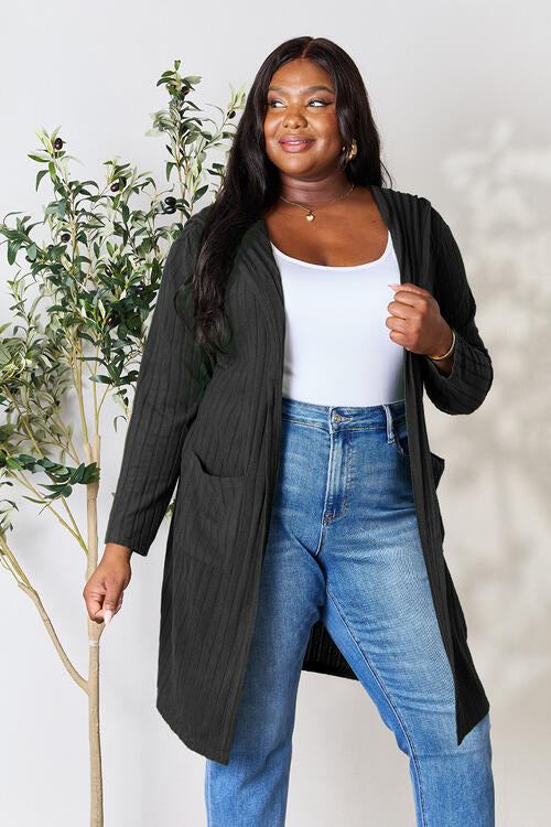 Basic Bae Full Size Ribbed Open Front Long Sleeve Cardigan Luvéillé