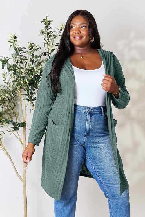 Basic Bae Full Size Ribbed Open Front Long Sleeve Cardigan Luvéillé