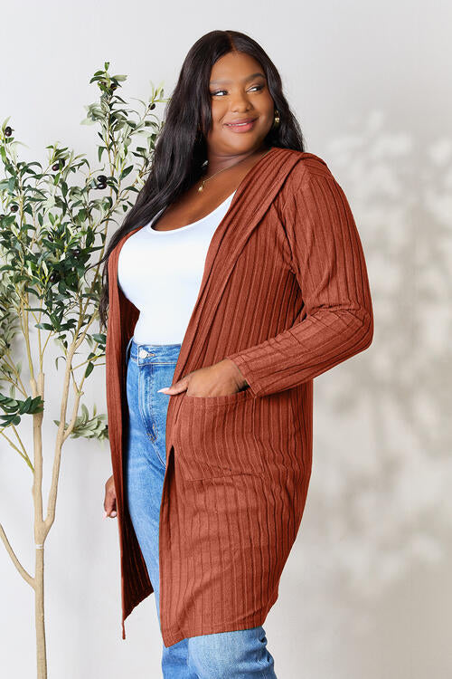 Basic Bae Full Size Ribbed Open Front Long Sleeve Cardigan Luvéillé