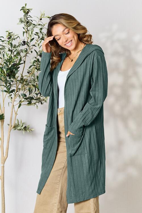 Basic Bae Full Size Ribbed Open Front Long Sleeve Cardigan Luvéillé