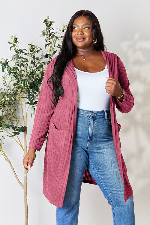 Basic Bae Full Size Ribbed Open Front Long Sleeve Cardigan Luvéillé