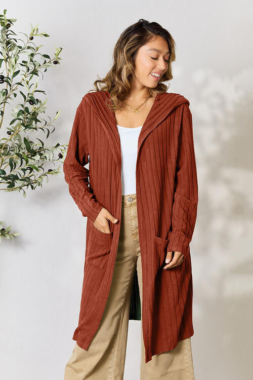 Basic Bae Full Size Ribbed Open Front Long Sleeve Cardigan Luvéillé