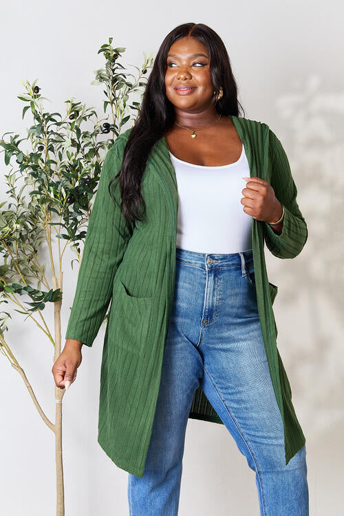 Basic Bae Full Size Ribbed Open Front Long Sleeve Cardigan Luvéillé