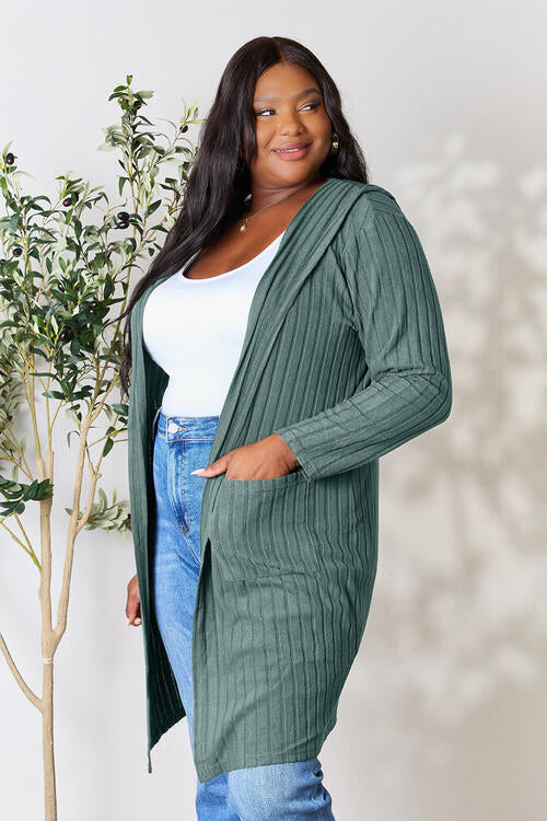 Basic Bae Full Size Ribbed Open Front Long Sleeve Cardigan Luvéillé