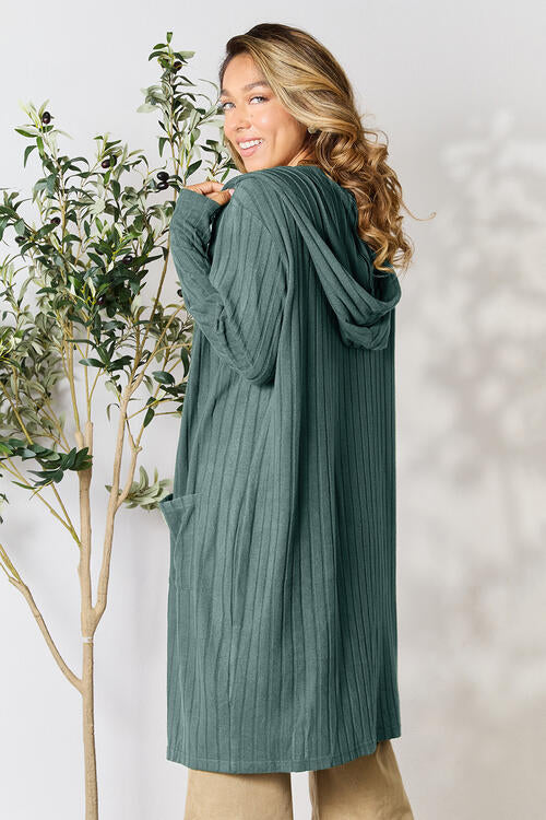 Basic Bae Full Size Ribbed Open Front Long Sleeve Cardigan Luvéillé