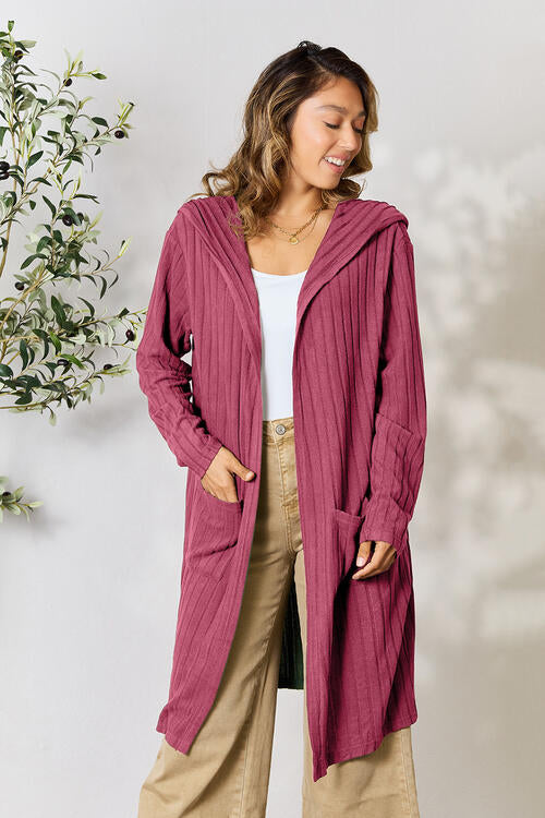 Basic Bae Full Size Ribbed Open Front Long Sleeve Cardigan Luvéillé