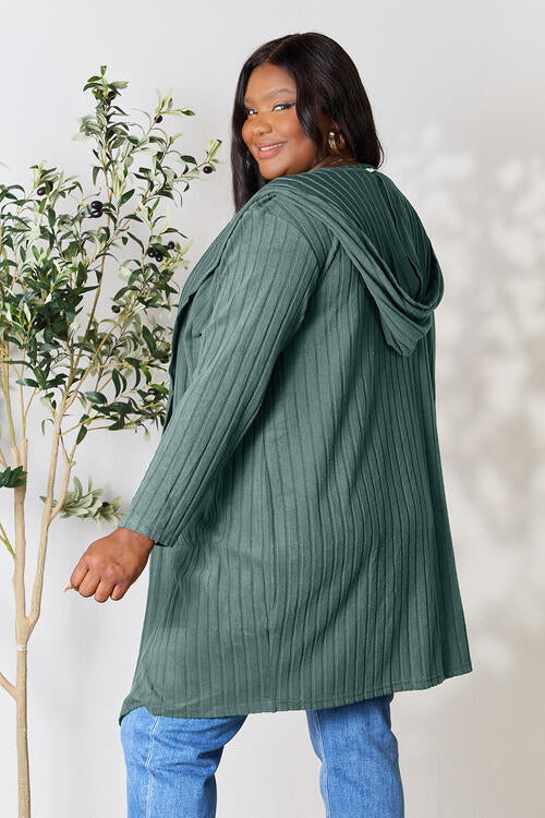 Basic Bae Full Size Ribbed Open Front Long Sleeve Cardigan Luvéillé