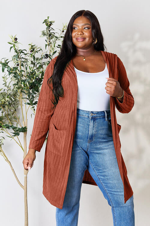 Basic Bae Full Size Ribbed Open Front Long Sleeve Cardigan Luvéillé