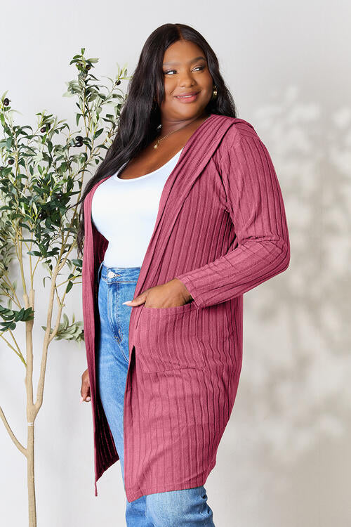 Basic Bae Full Size Ribbed Open Front Long Sleeve Cardigan Luvéillé