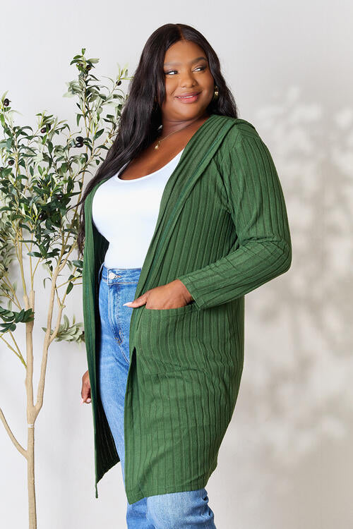 Basic Bae Full Size Ribbed Open Front Long Sleeve Cardigan Luvéillé