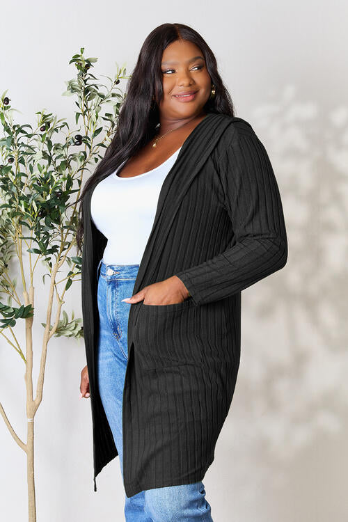 Basic Bae Full Size Ribbed Open Front Long Sleeve Cardigan Luvéillé