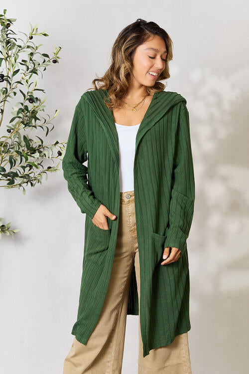 Basic Bae Full Size Ribbed Open Front Long Sleeve Cardigan Luvéillé