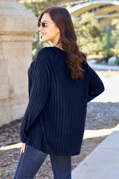 Basic Bae Full Size Ribbed Round Neck Long Sleeve Knit Top Luvéillé