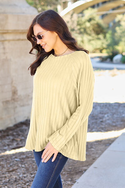 Basic Bae Full Size Ribbed Round Neck Long Sleeve Knit Top Luvéillé