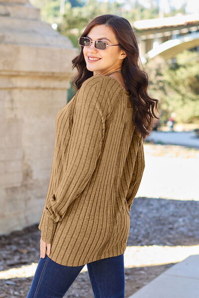 Basic Bae Full Size Ribbed Round Neck Long Sleeve Knit Top Luvéillé