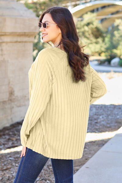 Basic Bae Full Size Ribbed Round Neck Long Sleeve Knit Top Luvéillé