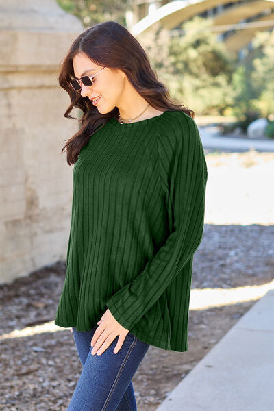 Basic Bae Full Size Ribbed Round Neck Long Sleeve Knit Top Luvéillé