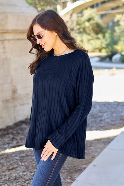 Basic Bae Full Size Ribbed Round Neck Long Sleeve Knit Top Luvéillé