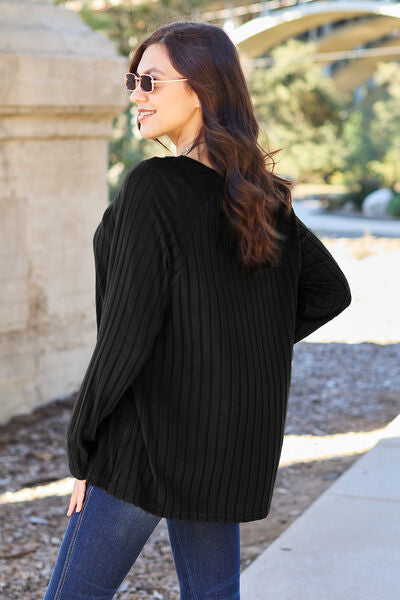 Basic Bae Full Size Ribbed Round Neck Long Sleeve Knit Top Luvéillé
