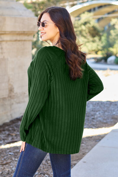 Basic Bae Full Size Ribbed Round Neck Long Sleeve Knit Top Luvéillé
