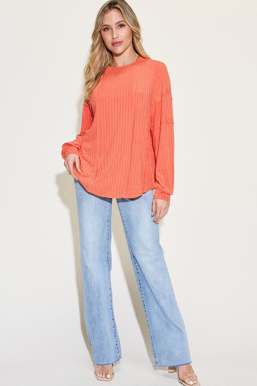 Basic Bae Full Size Ribbed Round Neck Long Sleeve T-Shirt Luvéillé