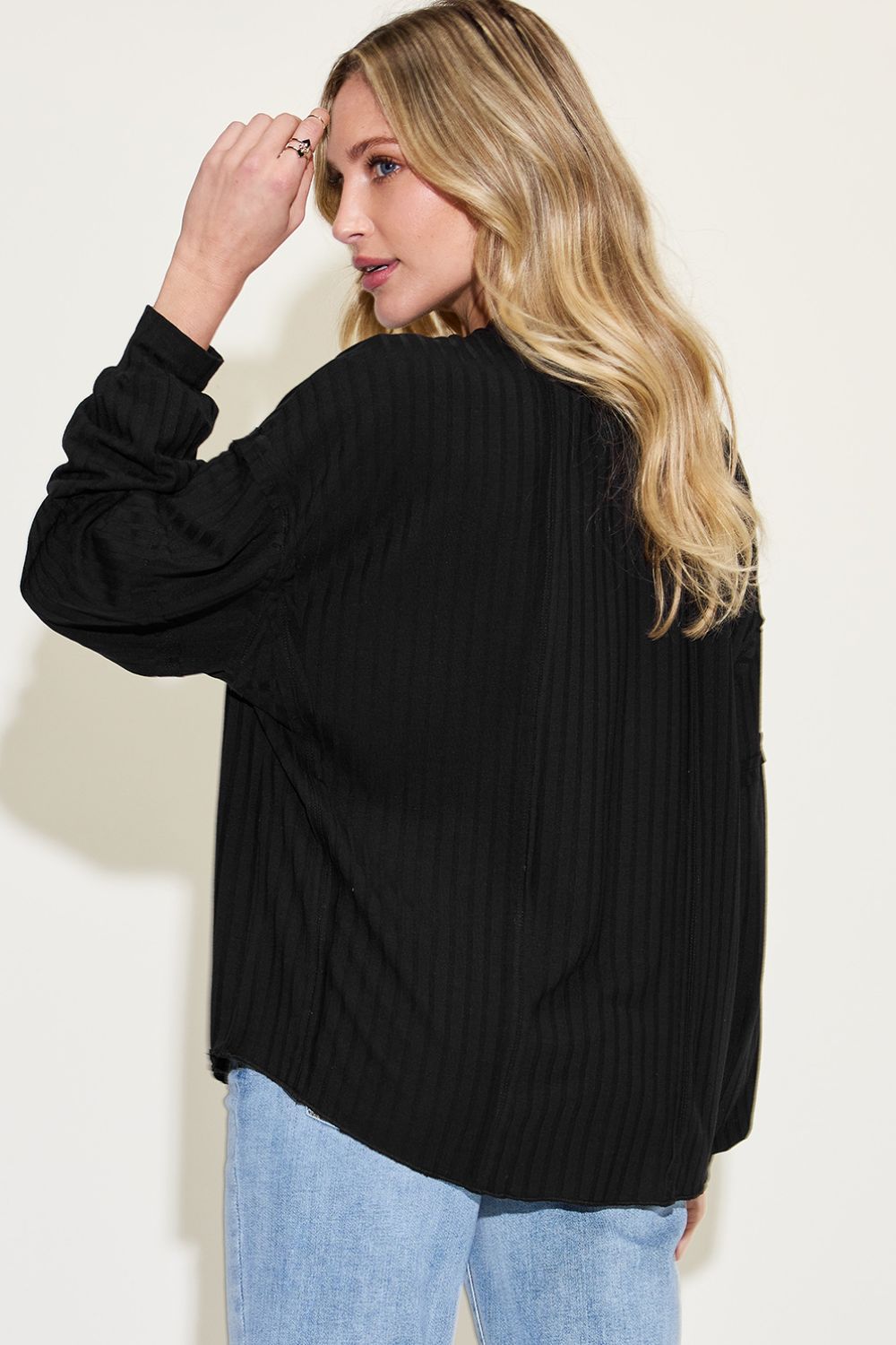 Basic Bae Full Size Ribbed Round Neck Long Sleeve T-Shirt Luvéillé