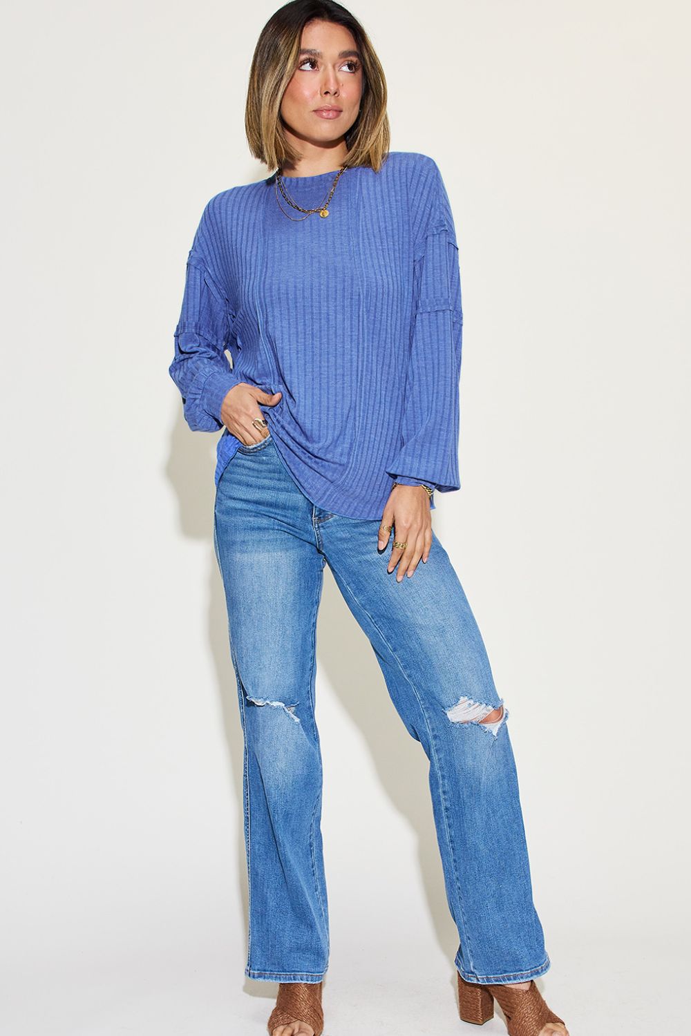 Basic Bae Full Size Ribbed Round Neck Long Sleeve T-Shirt Luvéillé