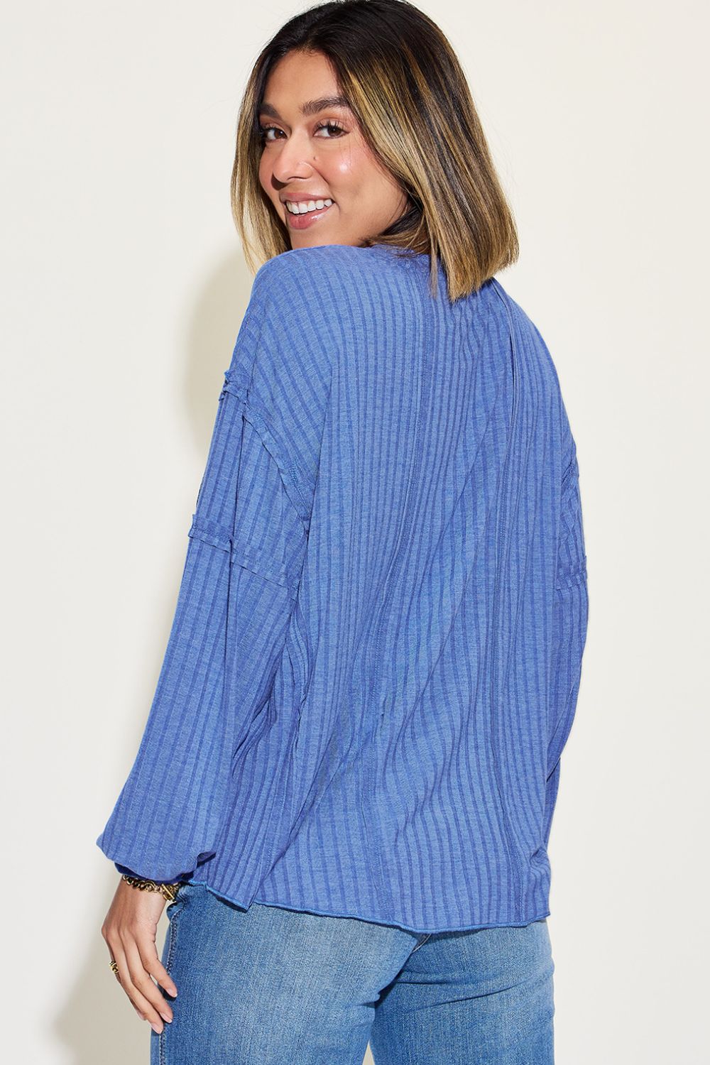 Basic Bae Full Size Ribbed Round Neck Long Sleeve T-Shirt Luvéillé