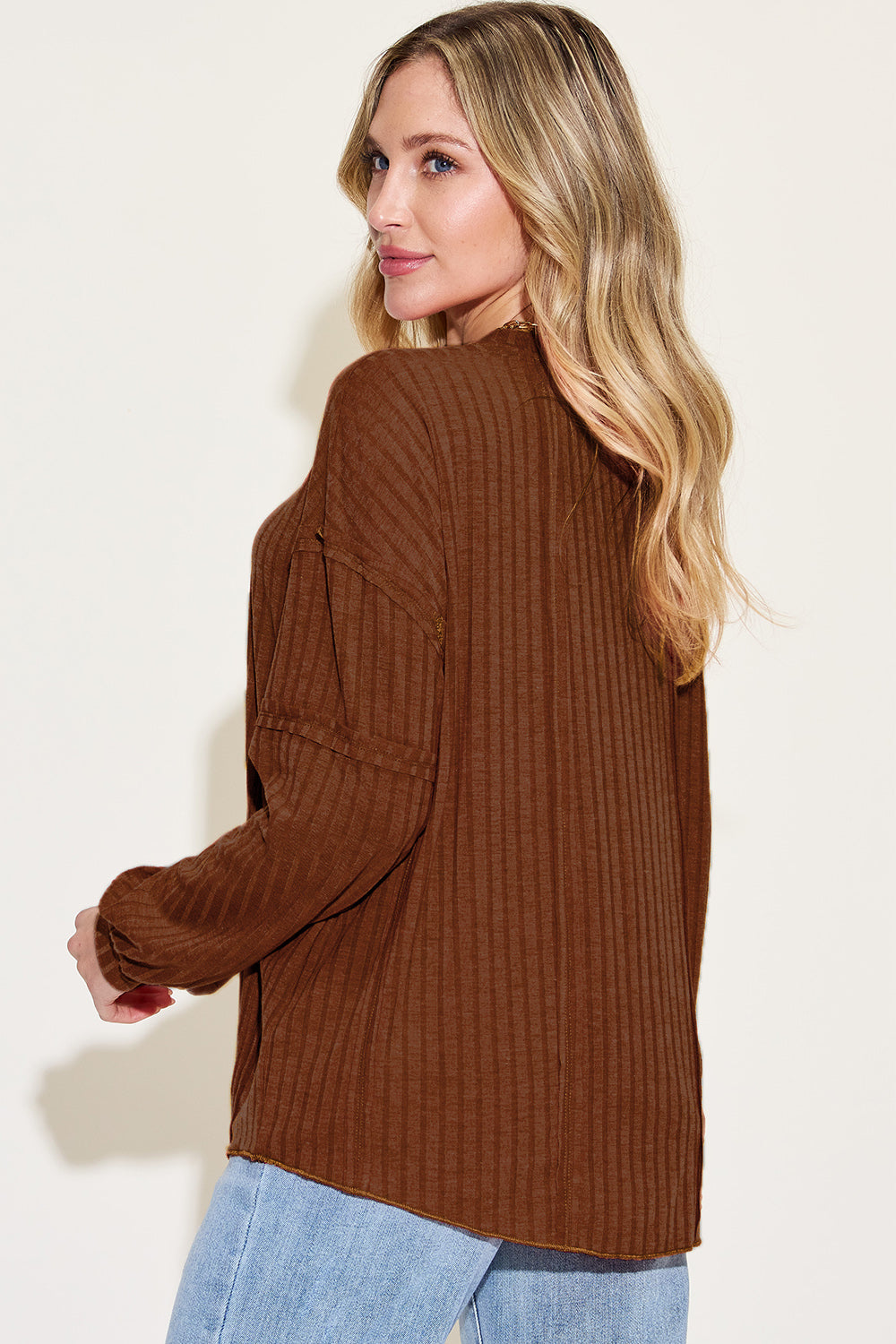 Basic Bae Full Size Ribbed Round Neck Long Sleeve T-Shirt Luvéillé