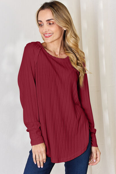 Basic Bae Full Size Ribbed Round Neck Slit T-Shirt Luvéillé
