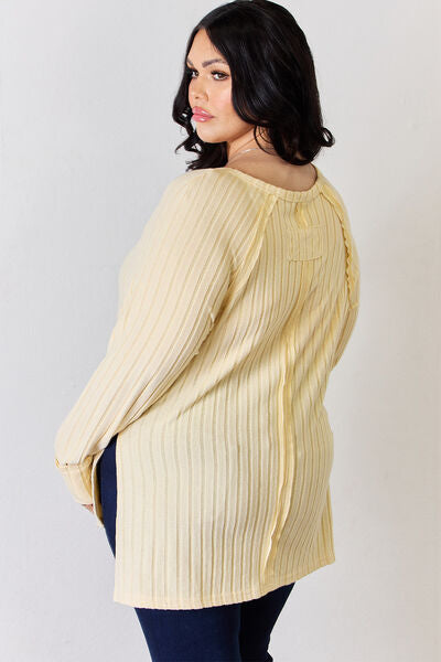 Basic Bae Full Size Ribbed Round Neck Slit T-Shirt Luvéillé