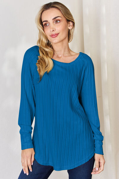 Basic Bae Full Size Ribbed Round Neck Slit T-Shirt Luvéillé
