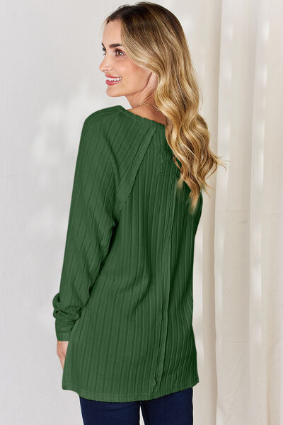 Basic Bae Full Size Ribbed Round Neck Slit T-Shirt Luvéillé