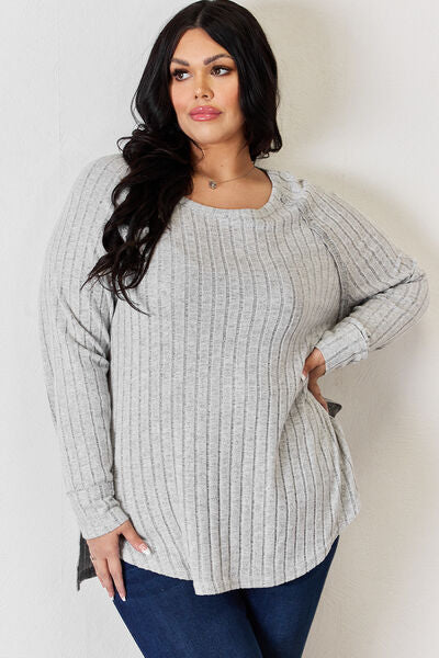 Basic Bae Full Size Ribbed Round Neck Slit T-Shirt Luvéillé