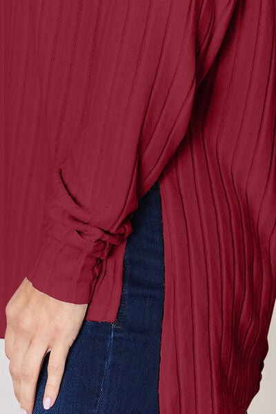 Basic Bae Full Size Ribbed Round Neck Slit T-Shirt Luvéillé